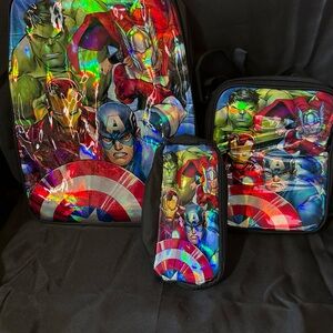 Marvel Avengers Backpack Set Book bag, Lunch Box and Pencil Holder